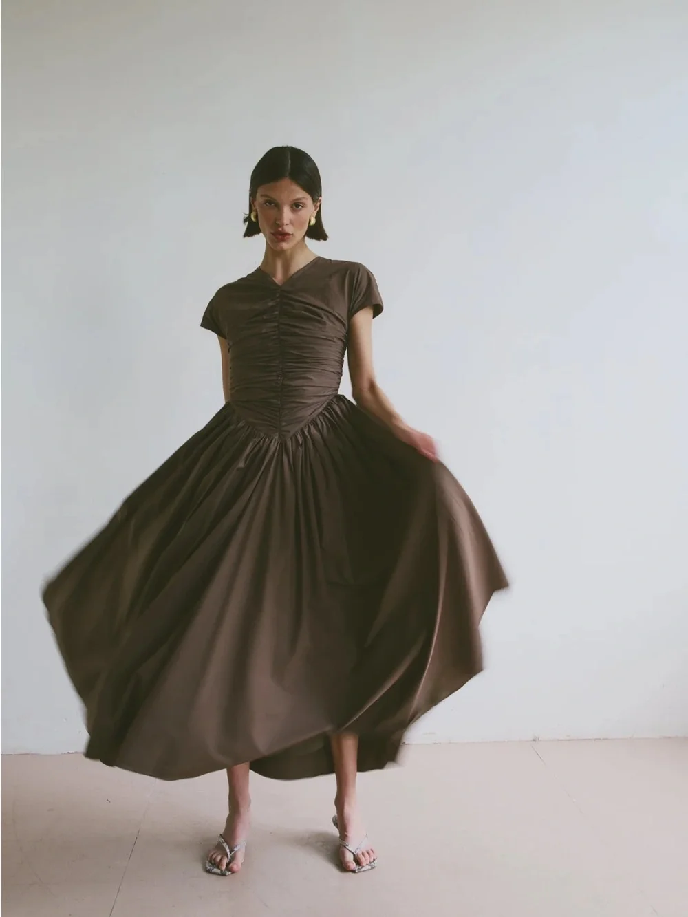 NWT L $417 Elegant Brown Maxi Dress Dahlia Walnut